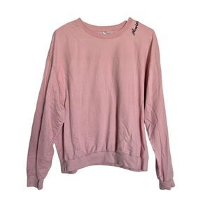 Pink Crewneck Sweatshirt Long Sleeve Pullover Casual Cozy Crop Top